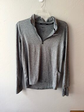Nike DRI-FIT Grey Quarter Zip Long Sleeve Running Top Size Small